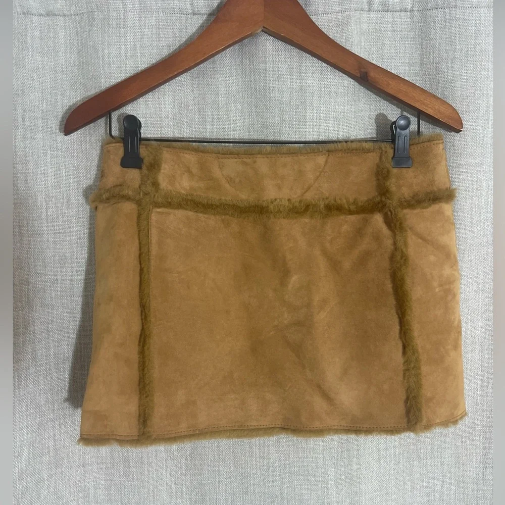 Women’s Festival Y2K UGG Australia Suede Fur Lined Mini Skirt Brown Size Small‎